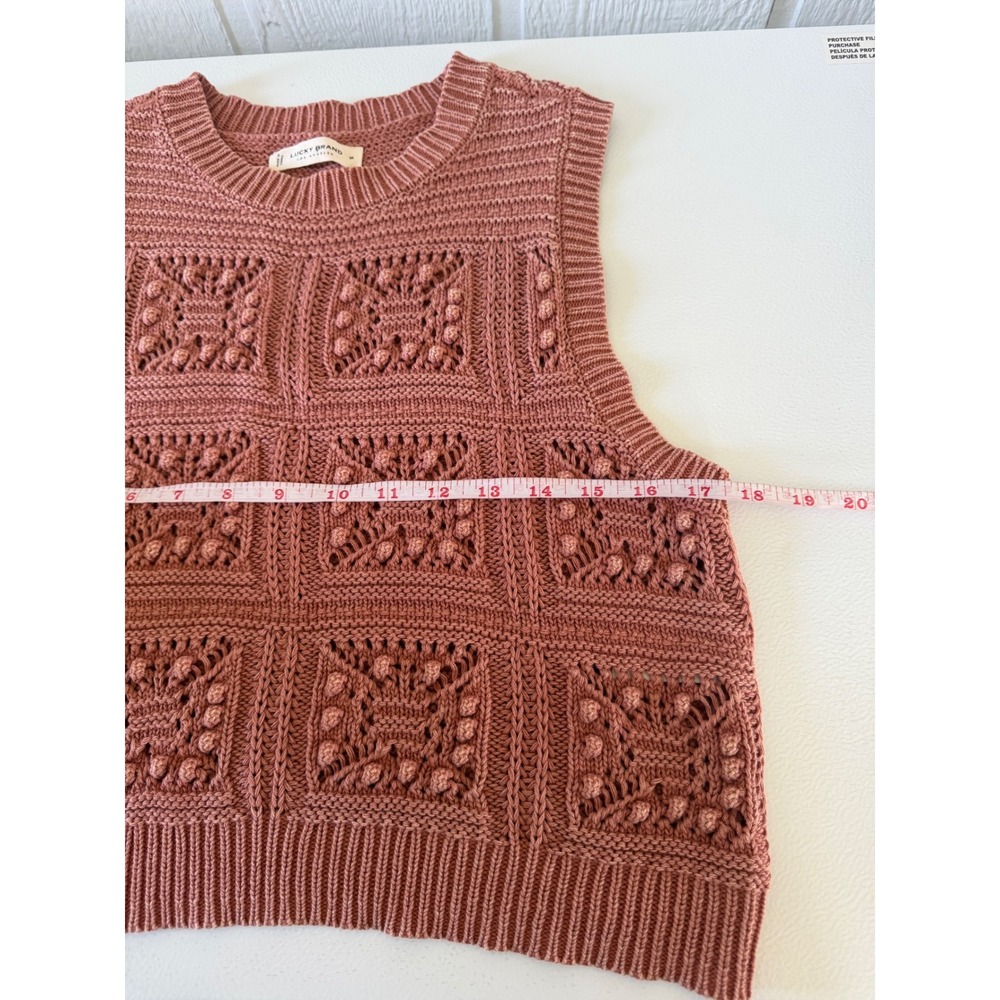 Lucky Brand Dusty Rose Crochet Knit Sweater Vest Women's M Granny Twee Boho - Picture 5 of 6